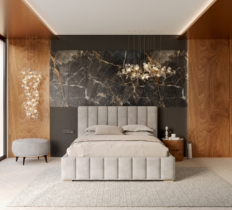 thematys Polsterbett Bett Stauraumbett Velours 90x200, 120x200, 140x200, 160x200, 180x200cm (MADE IN EU - mit hochwertigem Velours Bezug, Bettrahmen, Bett, Optional mit Matratze bestellbar, mit großen gepolsterten Kopfteil, mit Bettkasten zum aufklappe...