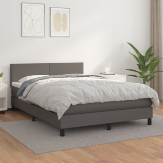 vidaXL Boxspringbett mit Matratze Grau 140x190 cm Kunstleder 3141003