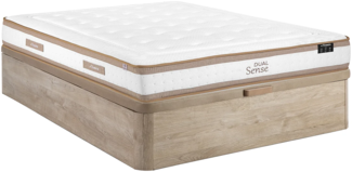 Vente-unique - Bett mit Bettkasten - 160 x 200 cm - Natur hell - Hybridmatratze 7-Zonen Taschenfederkern & Memoryschaum - Höhe 28 cm - MEYANI von YSMÉE