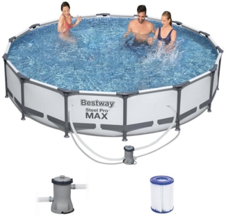 BESTWAY 56595 Steel Pro MAX Pool Swimmingpool rund grau Pumpe Kartusche 427x84 cm