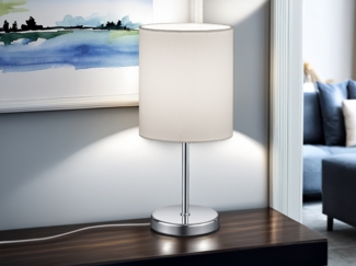 Reality Leuchten LED Nachttischlampe, Dimmfunktion, LED wechselbar, Warmweiß, kleine Designklassiker dimmbar, Fensterlampe Stoff Lampenschirm Weiß