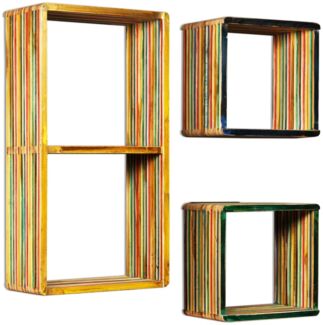 3-tlg. Wandregal-Set, Hängeregale Recyceltes Massivholz Teak Mehrfarbig de23