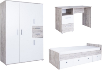 arthur berndt Jugendzimmer-Set Jugendzimmer-Set »Bente« 3-teilig, (3-tlg), Eiche-Sand/Weiß Nachbildung