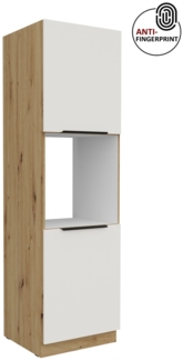 Küchen Hochschrank 60 cm Küche ARIA Weiss ultra matt + Eiche Artisan matt, hochwertige Fronten mit Anti Fingerprint Beschichtung, Soft-Close Küchenzeile Küchenblock