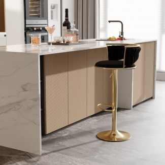 Furnishings Home Barhocker Moderne Samt-Hochstuhl/Barstuhl goldene 2 St (2 St), 360° drehbar, höhenverstellbar mit runden Rückenlehne & Fußstütze