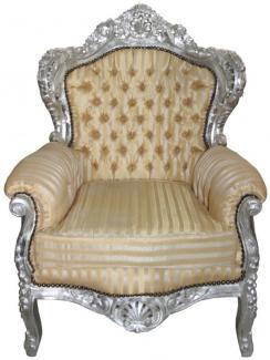 Casa Padrino Sessel King Mod2 Gold / Beige Streifen / Silber - Barock Sessel