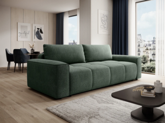 Vente-unique - 4-Sitzer-Schlafsofa aus texturiertem Stoff – Grün – MINTURNO