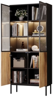 MODFU Vitrine LED-Vitrine, Pop-Up-Glastüren (Hochschrank, Standvitrine, Highboard, 1-St, 5-stöckige) mit LED-Leuchten