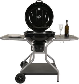 Mendler Holzkohlegrill mit Deckel und drei Ablagen, Stahl schwarz, 143 x 131 x 66 cm