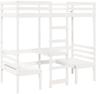 vidaXL Hochbett mit Schreibtisch & Stühlen Weiß 80x200 cm Kiefernholz 3308557