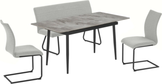 OTTO home Essgruppe Stevian, (Set, 4-tlg, Ausziehbarer Esstisch + Bank + 2 Stühle), Holz, Strukturstoffbezug, Freischwingerstühle, gesteppten Bänken