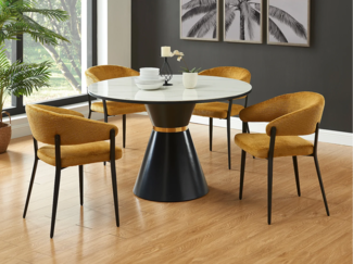 Vente-unique - Stuhl mit Armlehnen 2er-Set - Stoff & schwarzes Metall - Senfgelb - AVRELA