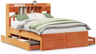 vidaXL Massivholzbett mit Regal ohne Matratze Wachsbraun 150x200 cm 3308959