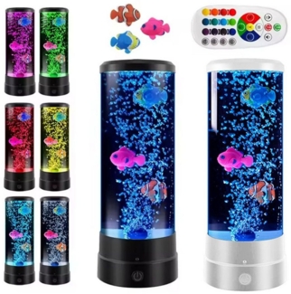 JOYOLEDER Lavalampe Aquarium Lampe, Blasenlichtlampe mit Fisch Aquarium Nachtlicht, Lavalampe LED mit Fernbedienung, RGB-Licht für Kinder Erwachsene
