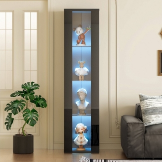 Flieks Vitrine Glasvitrine Standvitrine mit LED-Beleuchtung und 4 Fächern (1-St, B40/T29/H170 cm) Sammlervitrine mit Acryltüren und Glasböden Hochschrank Highboard