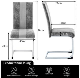 JYMTOM Esszimmerstuhl 4er Set mit Wildlederimitat und hoher Rückenlehne, (4 St), mit verchromtem Metallgestell für Büro und Restaurant(4,hellgrau)