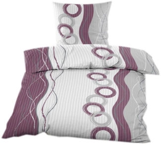 Casa Colori Bettwäsche Seersucker Bettwäsche Garnitur 135x200 RV Violett Weiss Kreismuster, Seersucker, 2 teilig, Seersucker 135x200 cm mit Reißverschluss Kreise Violett Grau