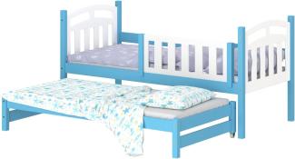 WNM Group Kinderbett Ausziehbar Suzie - aus Massivholz - Ausziehbett fr Mdchen und Jungen - Hohe Qualitt Bett mit Rausfallschutz fr Kinder Blau - 200x90 / 190x90 cm