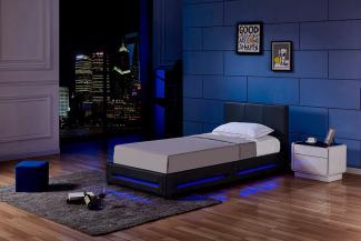 HOME DELUXE - LED Bett Asteroid - Schwarz, 90 x 200 cm - inkl. Lattenrost I Polsterbett Design Bett inkl. Beleuchtung