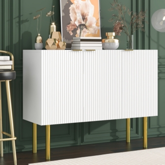Merax Moderner Sideboard mit robustem MDF, verstellbaren Regalböden und Metallbeinen, geeignet für Esszimmer, Wohnzimmer und Küche, Weiß