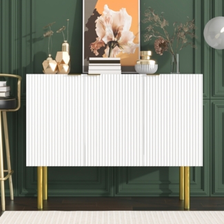 Merax Moderner Sideboard mit robustem MDF, verstellbaren Regalböden und Metallbeinen, geeignet für Esszimmer, Wohnzimmer und Küche, Weiß