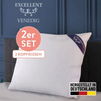 Excellent 3-Kammer-Kopfkissen Venedig, Größenauswahl: 40x40-80x80 cm, Füllung: weiße neue Daunen, Klasse I, 100% Daunen (Außen), weiße neue Federn, Klasse I, 100% Federn (Innen), Bezug: feiner Daunen-Batist, 100% Baumwolle, Rückenschläfer, Seitenschläf...