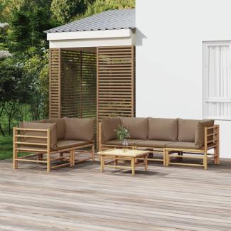 vidaXL 6-tlg. Garten-Lounge-Set mit Kissen Taupe Bambus 3155122