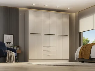 Vente-unique - PEROLI Geschlossener und offener Kleiderschrank Holz, Platte Beige - B 46,5 cm x H 206 cm x L 180 cm