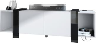 Vladon Lowboard Ida 149 x 45,5 x 34 cm TV-Board mit 4 Fächern und PTO-Türen, Korpus in Weiß matt, Blenden in Schwarz Hochglanz