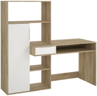 Dmora Schreibtisch Annalou, Mehrzweckschreibtisch, Bürotisch für PC, Eckschreibtisch, 163x60 h155 cm, Eiche und Weiß
