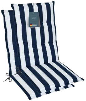LILENO HOME Hochlehnerauflage Gartenstuhl Auflage, bequeme Sitzauflage für Gartenmöbel, Stuhlkissen, (2 St, 2er Set), Polsterauflage Blockstreifen Blau, Sitzpolster für Klappstühle