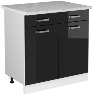 Unterschrank R-Line Schwarz Hochglanz 80 cm mit Schubladen und Türen, mit Arbeitsplatte Vicco