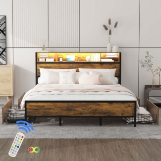 STILVORA Bettgestell 180×200 mit 4 Schubladen,Flachbett mit LED&USB-Anschluss,ohne matratze (180*200cm, mit 4 Schubladen für Erwachsene und Junioren, Staufunktion), ohne Matratze