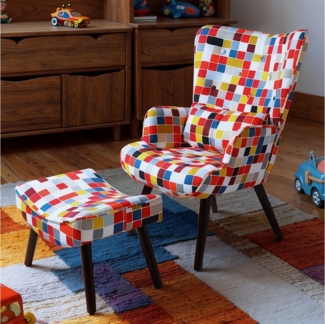 HomeMiYN Ohrensessel Relaxsessel Lehnstühle Patchwork Ohrensessel mit Hocker lesesessel, Chair