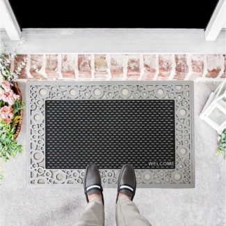 Vimoda Fußmatte Eingangstürmatte, Außen & Innen Gummi Schmutzfänger für Haustür, Rechteckig, Höhe: 12 mm, Fußabtreter Gummimatte wasserdicht Vinylteppich PVC, Terrasse Balkon