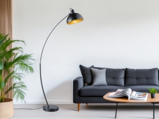 R46041032 Stehleuchte RECIFE Stehlampe ca. 155 cm schwarz / goldfarbig max. 60W