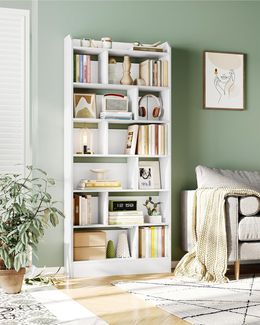 Bücherregal, Bücherschrank, mit 7 Fächern, Aufbewahrungsregal, Standregal, für Wohnzimmer, Büro, Schlafzimmer, 24 x 80 x 199 cm, Weiß
