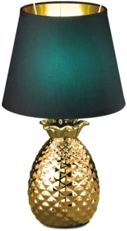 RGB LED Keramik Tischleuchte, Textil schwarz gold, H 35 cm