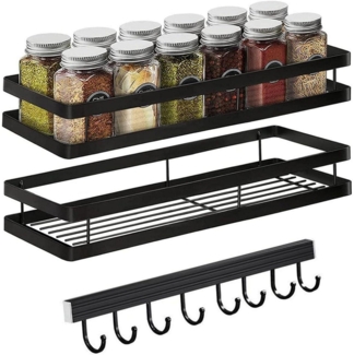 Gewürzregal Wand ohne Bohren 2er Set Küchenreling hängend Edelstahl 35 x 12 x