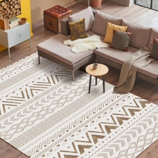Vamcheer Moderner Outdoor Teppich 160x230 Vintage-Optik Beige