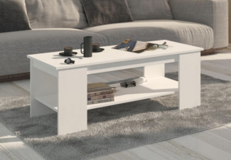 Home Collective Couchtisch Wohnzimmertisch, Sofatisch mit Regal 120 cm Breite, 120x50x45 cm, Weiß