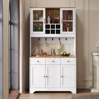 Ulife Hochschrank in Weiß-Holzoptik, modernes Sideboard, 94,5×30×175,5 cm Multifunktional für Wohnzimmer & Essbereich