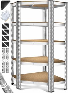 MASKO® Eckregal Lagerregal Schwerlastregal, Kellerregal, 180x75x40cm , bis 875 kg, 5 verstellbare Ablagen, MDF-Platten Regal aus Metall, Steckregal, Werkstattregal, Keller, Garage Silber
