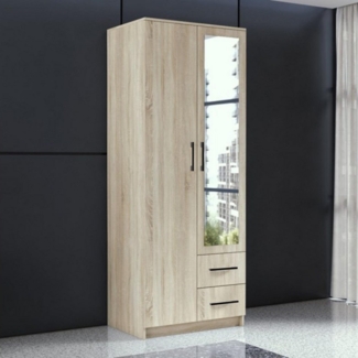 Beautysofa Drehtürenschrank Roma (inkl. 2 Schubladen, 80 cm Schrank mit Spiegeltür) mit Kleiderstange