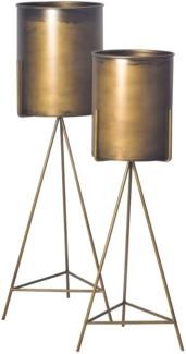 Blumentopf 2er Set Metall Gold mit Gestell Indoor Rund