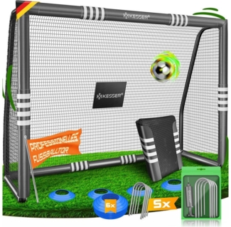 KESSER® Fußballtor für Garten robustes Outdoor Training Schusstraining UV-beständigem Netz, Stahlrahmen mit Polsterung, Erdhaken, Luftpumpe, Hüttchen, Montagezubehör für Kinder und Erwachsene Anthrazit, 180cm, Ohne Torwand