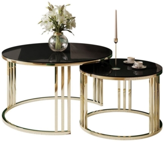 Lookway Couchtisch LORI 2in1 GLASS runder Couchtisch mit gold chrom Gestell (2er Set), Durchmesser: ⌀70 cm und ⌀50 cm