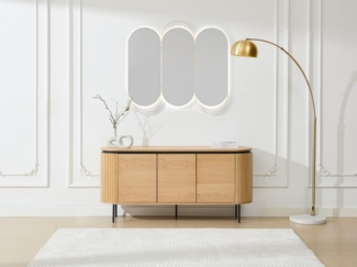 Vente-unique - Sideboard mit 3 Türen - Eichenfurnier & Metall - Holzfarben hell & Schwarz - CARDIONA