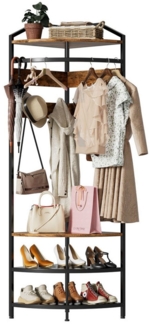 TWSOUL Garderobenständer 3 in 1 Eck Kleiderständer & Sitzbank & Schuhregal, mit Ablage Haken, Metall-Eckgarderobe Rutschfester Kleiderstange, 181cm bis 150KG