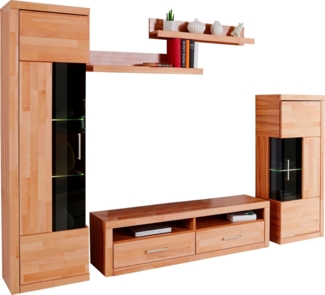 Home affaire Wohnwand Ribe,Set-5 St, Oberplatten massiv,viel Stauraum, (Set, 5-St), Glaseinsatz aus gehärtetem Glas,Böden teilweise versetzbar